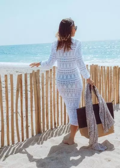 Bohosita : robe bobochic Akkar Sand Coachella blanche crochet