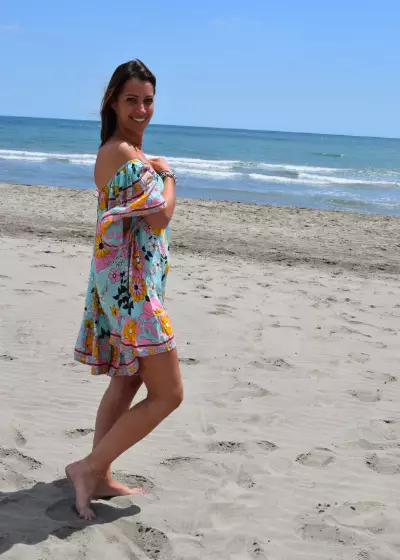 Bohosita : robe bohème Minidress Sand Coachella fleurie bleue