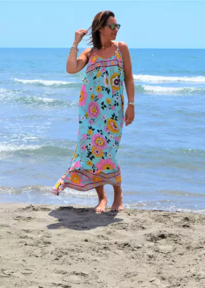 Bohosita : robe bobochic Kriwil Sand Coachella fleurie bleue