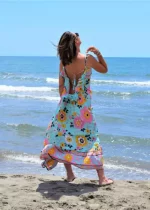 Bohosita : robe bohème Kriwil Sand Coachella fleurie bleue