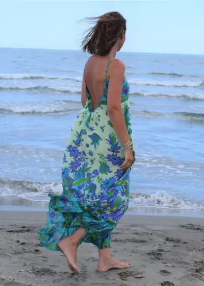 Bohosita : robe bohème Open Back Sand Coachella fleurie verte