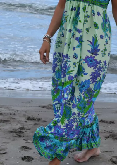 Bohosita : robe tendance bobochic Open Back Sand Coachella fleurie verte