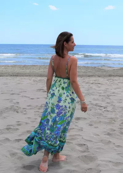 Bohosita : robe bohème V Back Sand Coachella fleurie verte