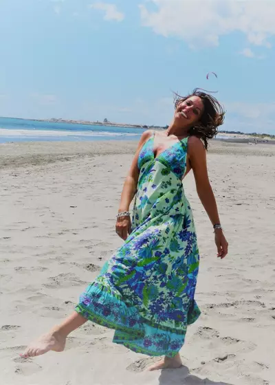 Bohosita : robe bobochic V Back Sand Coachella fleurie verte