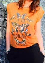 Bohosita : tee-shirt inspiration bohème Slika Cream imprimé orange