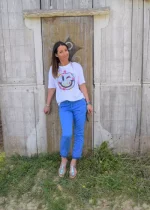 Bohosita : tee-shirt blanc bohème Smiley imprimé multicolore
