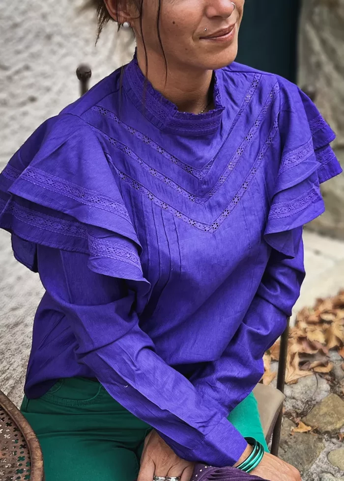 Bohosita : blouse mode bohème Liselin Cream uni violet