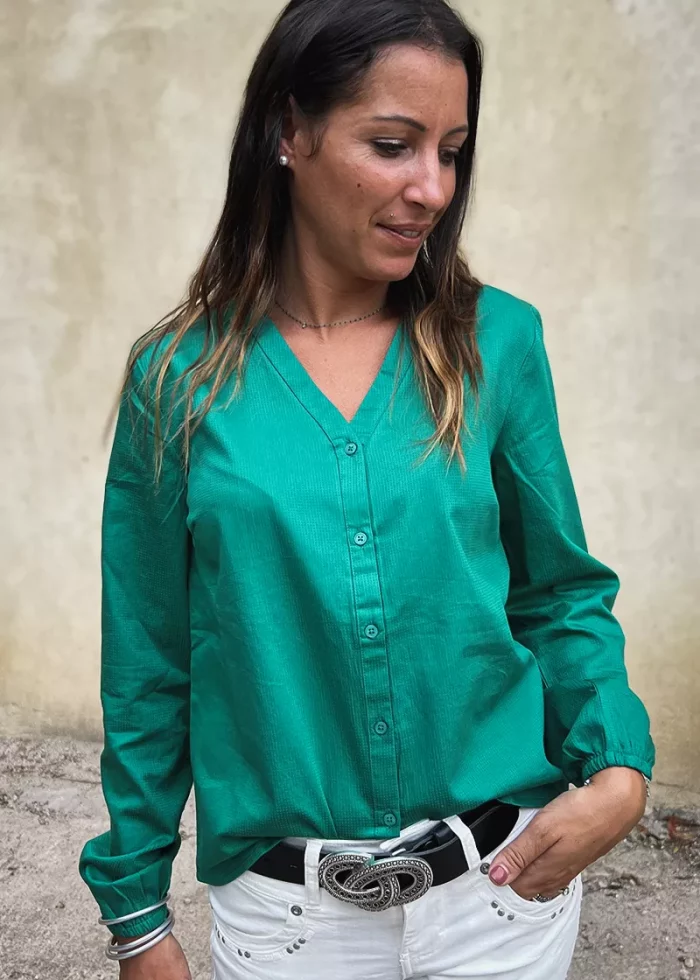 Bohosita : blouse mode bohème Mirna Cream unie verte