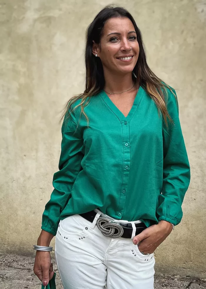Bohosita : blouse tendance bohème Mirna Cream unie verte