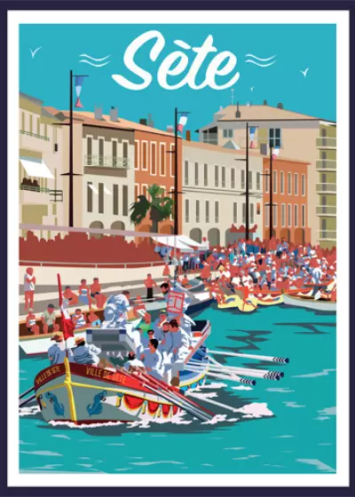 Bohosita : poster imprimé ville de Sète Cadraven coloré estival