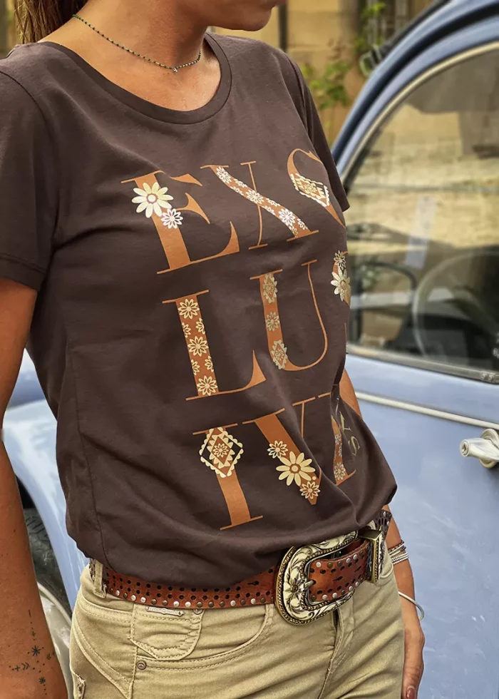Bohosita : tee-shirt imprimé tendance femme Tuna Cream uni marron femme