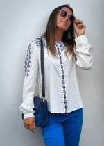 Bohosita : blouse inspiration bohème Vakla Cream unie brodée